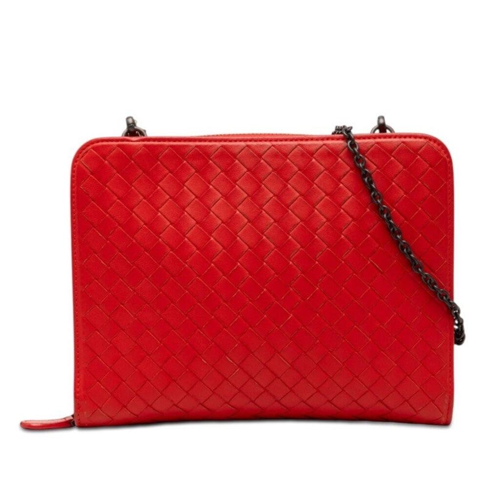 Bottega Veneta Intrecciato Chain Shoulder Bag Red